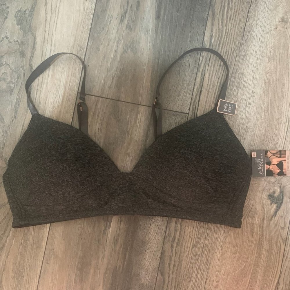 NWT BODY EMBRACE DARK‎ GRAY WIRE-FREE BRA 38C